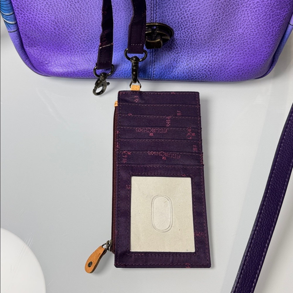 Anuschka purple leather w painted flowers crossbody bag - Picture 7 of 15